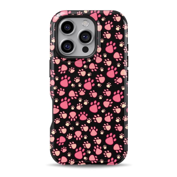 DesignSkinz Scratch-Resistant Hard Slim Case Compatible with iPhone 11 (Compatible with MagSafe) - Pink Paw Prints on Black