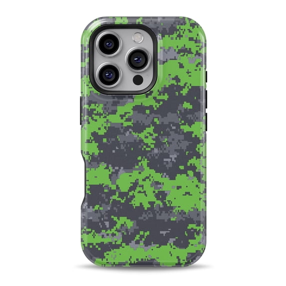DesignSkinz Scratch-Resistant Hard Slim Case Compatible with iPhone 11 Pro Max (Compatible with MagSafe) - Lime Green and Gray Digital Camouflage
