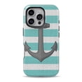 thumbnail image 1 of DesignSkinz Scratch-Resistant Hard Slim Case Compatible with iPhone 12 Pro (Compatible with MagSafe) - Teal Stripes with Gray Nautical Anchor, 1 of 9