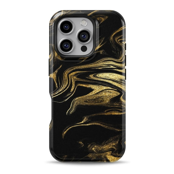 DesignSkinz Scratch-Resistant Hard Slim Case Compatible with iPhone 12 Pro Max (Compatible with MagSafe) - Black & Gold Marble Swirl V7