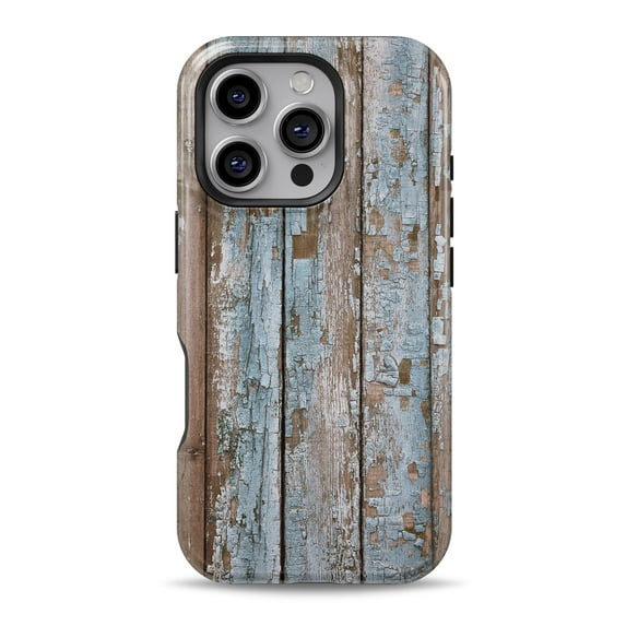DesignSkinz Scratch-Resistant Hard Slim Case Compatible with iPhone 12 Pro Max (Compatible with MagSafe) - Wood Planks with Peeled Blue Paint