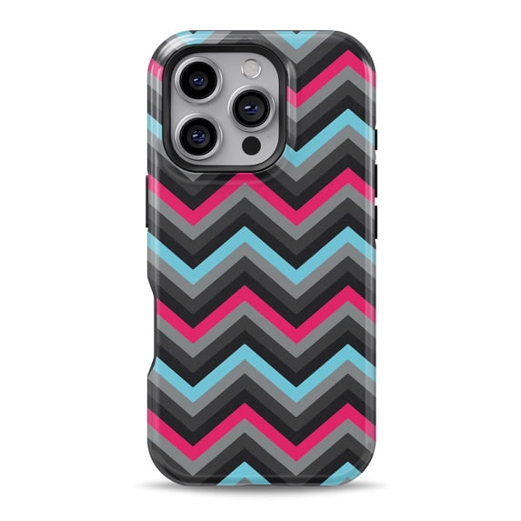DesignSkinz Scratch-Resistant Hard Slim Case Compatible with iPhone 13 (Compatible with MagSafe) - Sharp Pink & Teal Chevron Pattern