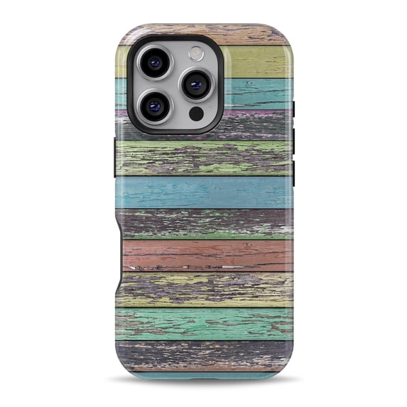 DesignSkinz Scratch-Resistant Hard Slim Case Compatible with iPhone 13 Mini (Compatible with MagSafe) - Chipped Pastel Paint on Wood