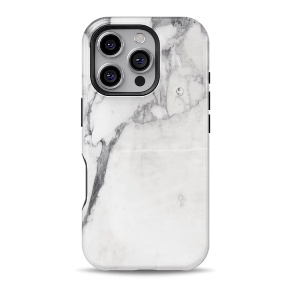 DesignSkinz Scratch-Resistant Hard Slim Case Compatible with iPhone 14 (Compatible with MagSafe) - White & Grey Marble Surface V3