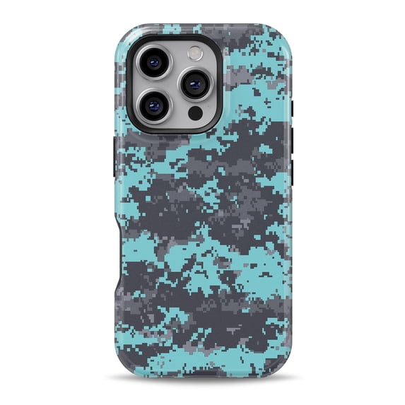 DesignSkinz Scratch-Resistant Hard Slim Case Compatible with iPhone 14 Pro Max (Compatible with MagSafe) - Turquoise and Gray Digital Camouflage