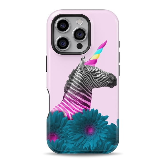 DesignSkinz Scratch-Resistant Hard Slim Case Compatible with iPhone 15 (Compatible with MagSafe) - Neon Fantasy Zebra Unicorn