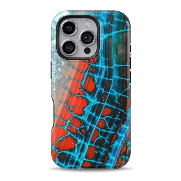 DesignSkinz Scratch-Resistant Hard Slim Case Compatible with iPhone 15 (Compatible with MagSafe) - Teal Blue Red Dragon Vein Agate V2