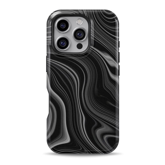 DesignSkinz Scratch-Resistant Hard Slim Case Compatible with iPhone 15 Plus (Compatible with MagSafe) - Black & Gray Marble
