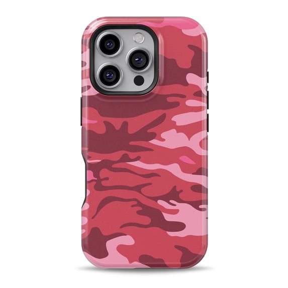 DesignSkinz Scratch-Resistant Hard Slim Case Compatible with iPhone 15 Plus (Compatible with MagSafe) - Pink and Red Tradtional Camouflage