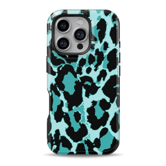 DesignSkinz Scratch-Resistant Hard Slim Case Compatible with iPhone 15 Plus (Compatible with MagSafe) - Vector Hot Turquoise Cheetah Print