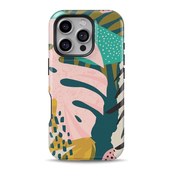 DesignSkinz Scratch-Resistant Hard Slim Case Compatible with iPhone 15 Pro (Compatible with MagSafe) - Simplistic Jungle Plants Collage V2