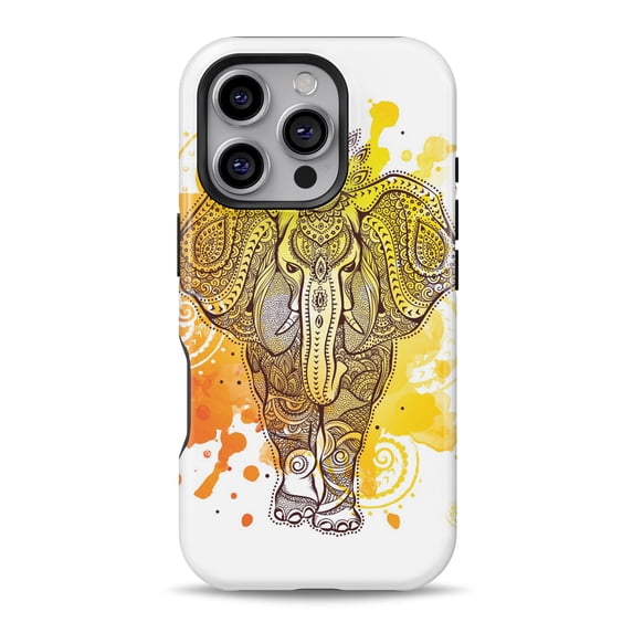 DesignSkinz Scratch-Resistant Hard Slim Case Compatible with iPhone 15 Pro Max (Compatible with MagSafe) - Bright Orange Ethnic Elephant