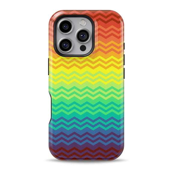 DesignSkinz Scratch-Resistant Hard Slim Case Compatible with iPhone 15 Pro Max (Compatible with MagSafe) - Rainbow Thin Lined Chevron Pattern