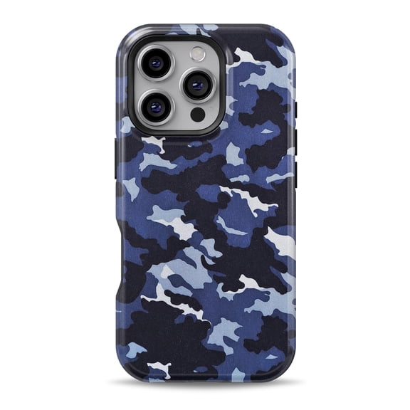 DesignSkinz Scratch-Resistant Hard Slim Case Compatible with iPhone 16 (Compatible with MagSafe) - Blue Vector Camo