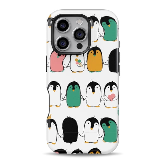 DesignSkinz Scratch-Resistant Hard Slim Case Compatible with iPhone 16 (Compatible with MagSafe) - Penguins Holding Hands