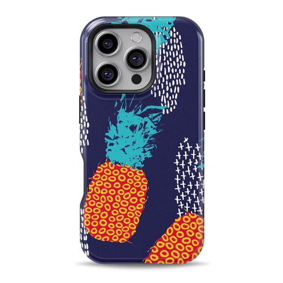 DesignSkinz Scratch-Resistant Hard Slim Case Compatible with iPhone 16 (Compatible with MagSafe) - Retro Summer Pineapple v4