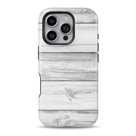 DesignSkinz Scratch-Resistant Hard Slim Case Compatible with iPhone 16 (Compatible with MagSafe) - White & Gray Wood Planks