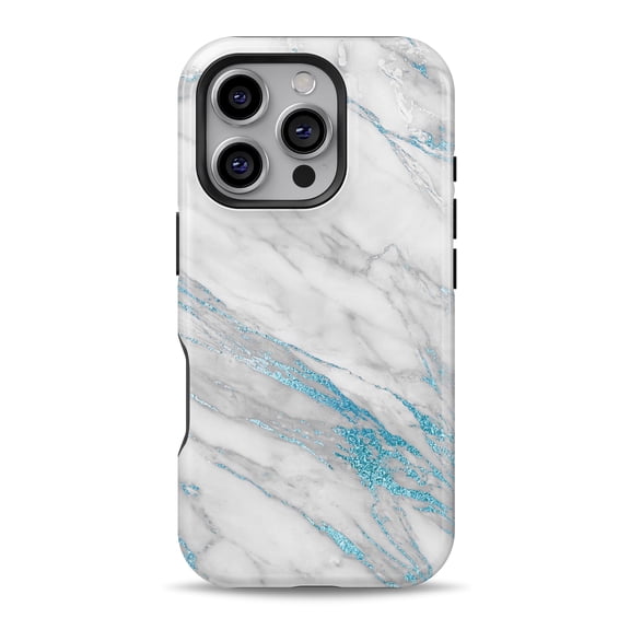 DesignSkinz Scratch-Resistant Hard Slim Case Compatible with iPhone 16 Pro Max (Compatible with MagSafe) - Marble & Digital Blue Frosted Foil V8