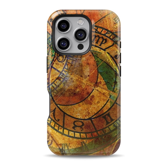 DesignSkinz Scratch-Resistant Hard Slim Case Compatible with iPhone SE Gen 2/3 (Compatible with MagSafe) - Vintage-style Abstract Zodiac Clock