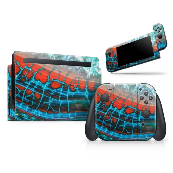 DesignSkinz Teal Blue Red Dragon Vein Agate V2 Full-Body Skin Decal Wrap Cover for Nintendo Switch