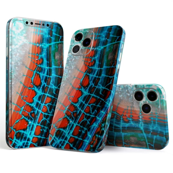 DesignSkinz Teal Blue Red Dragon Vein Agate V2 Full-Body Skin Decal Wrap Cover for iPhone 12