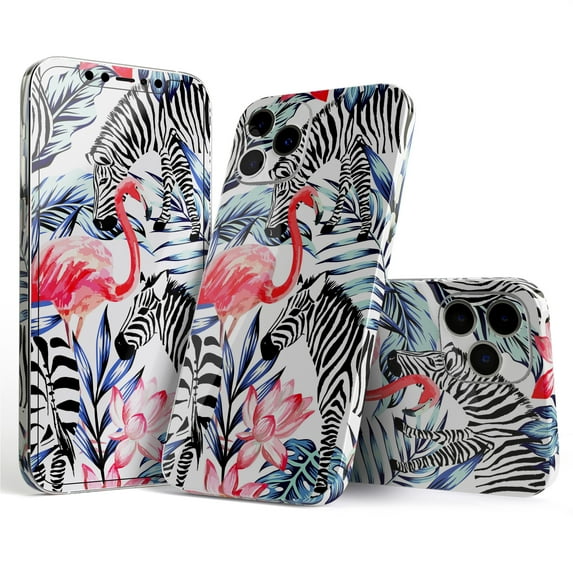 DesignSkinz Tropical Flamingo and Zebra Jungle Full-Body Skin Decal Wrap Cover for iPhone 12 Pro Max
