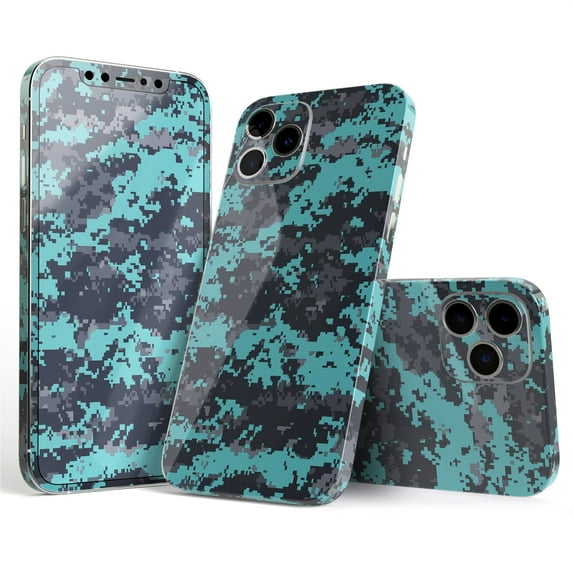 DesignSkinz Turquoise and Gray Digital Camouflage Full-Body Skin Decal Wrap Cover for iPhone 16 Plus