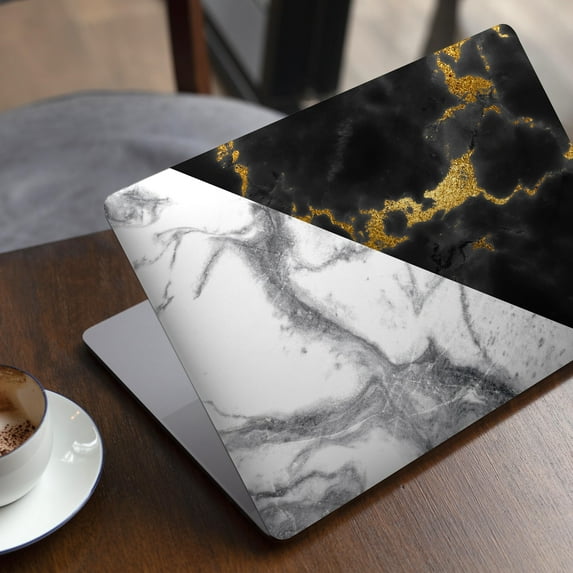 DesignSkinz White-Black Marble & Digital Gold Foil V1 Full-Body Skin Decal Wrap Cover for MacBook Pro 13" with CD Drive (A1278)