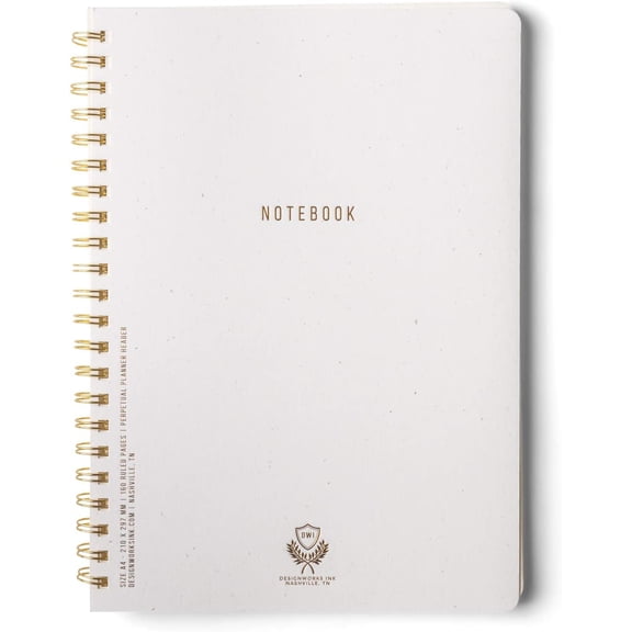 DesignWorks Ink Textured Paper Twin Wire Notebook, Daily Planner, Soft Cover, 160 Lined Perforated Pages, Spiral Notebook, 8.25 x 11.625 in, Speckled White Ivory