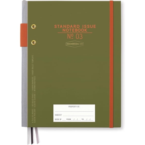 Designworks Ink Standard Issue No 3 Cloth Hardcover Journal, Army Green Chili, 6.75" x 8.5"