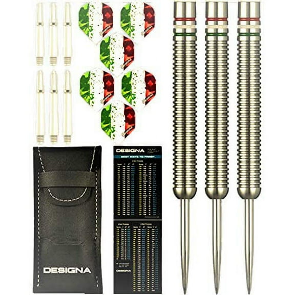 Designa 22g 90% Tungsten, Italy Italian Flag Red White & Green Patriot X Steel Tip Dart Set, Flights & Shafts Included (2 Sets Each), w/Travel Case, 22 Grams