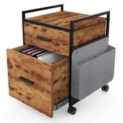 Designa File Cabinet 2 Drawers, Rolling File Cabinet with Bag for Home Office, Under Desk Rolling File Cabinet, Wood Filing Cabinet, Printer Stand with Storage, Rustic Brown