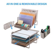 Designa Stackable Mesh Desk Organizer - Features 3 Sliding Letter Tray Drawers, 4 File Holders, 2 Side Compartments, and a Pencil Holder - Non-Slip All-in-One Office Storage Solution, Champagne Gold