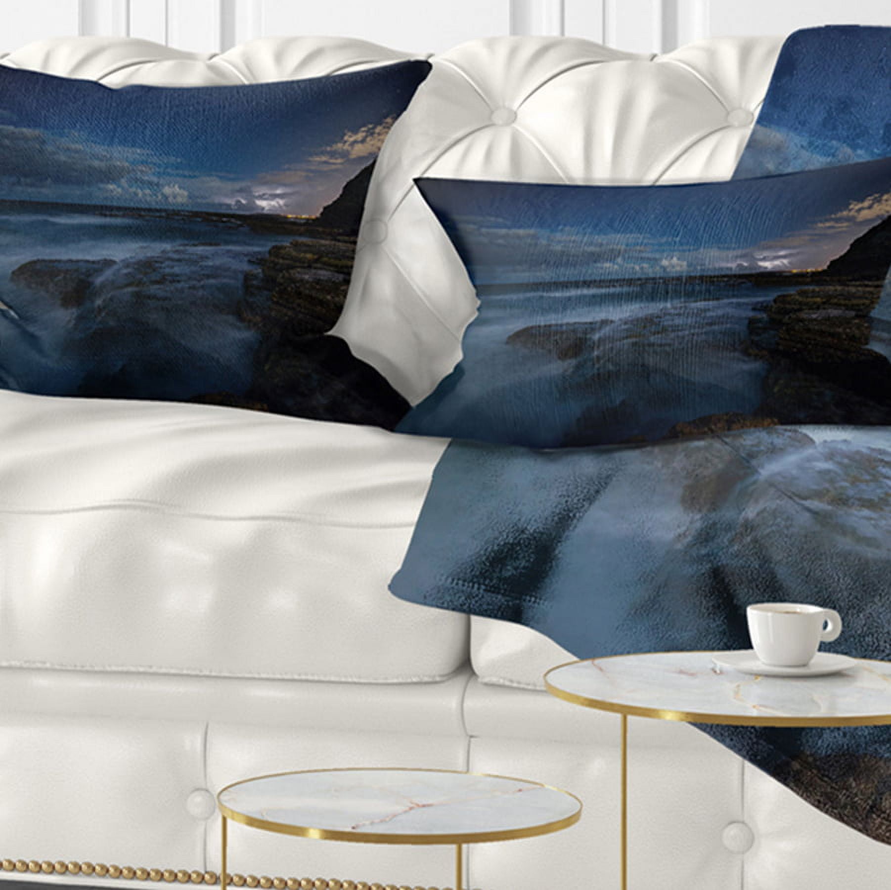 Designart 12" x 20" Blue Polyester Throw Pillow