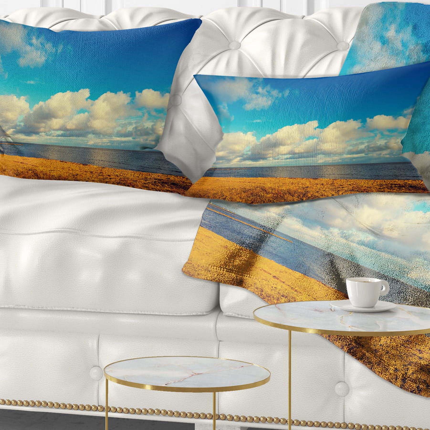 Designart Deserted Brown Sea Coastline - Landscape Printed Throw Pillow - 12x20