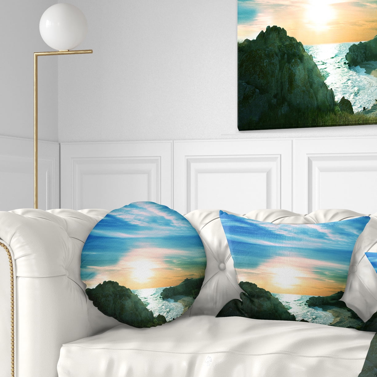 Designart 12" x 20" Blue Polyester Throw Pillow