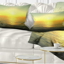 Designart Brilliant Yellow Sunrise over Waters - Beach Photo Throw Pillow - 12x20