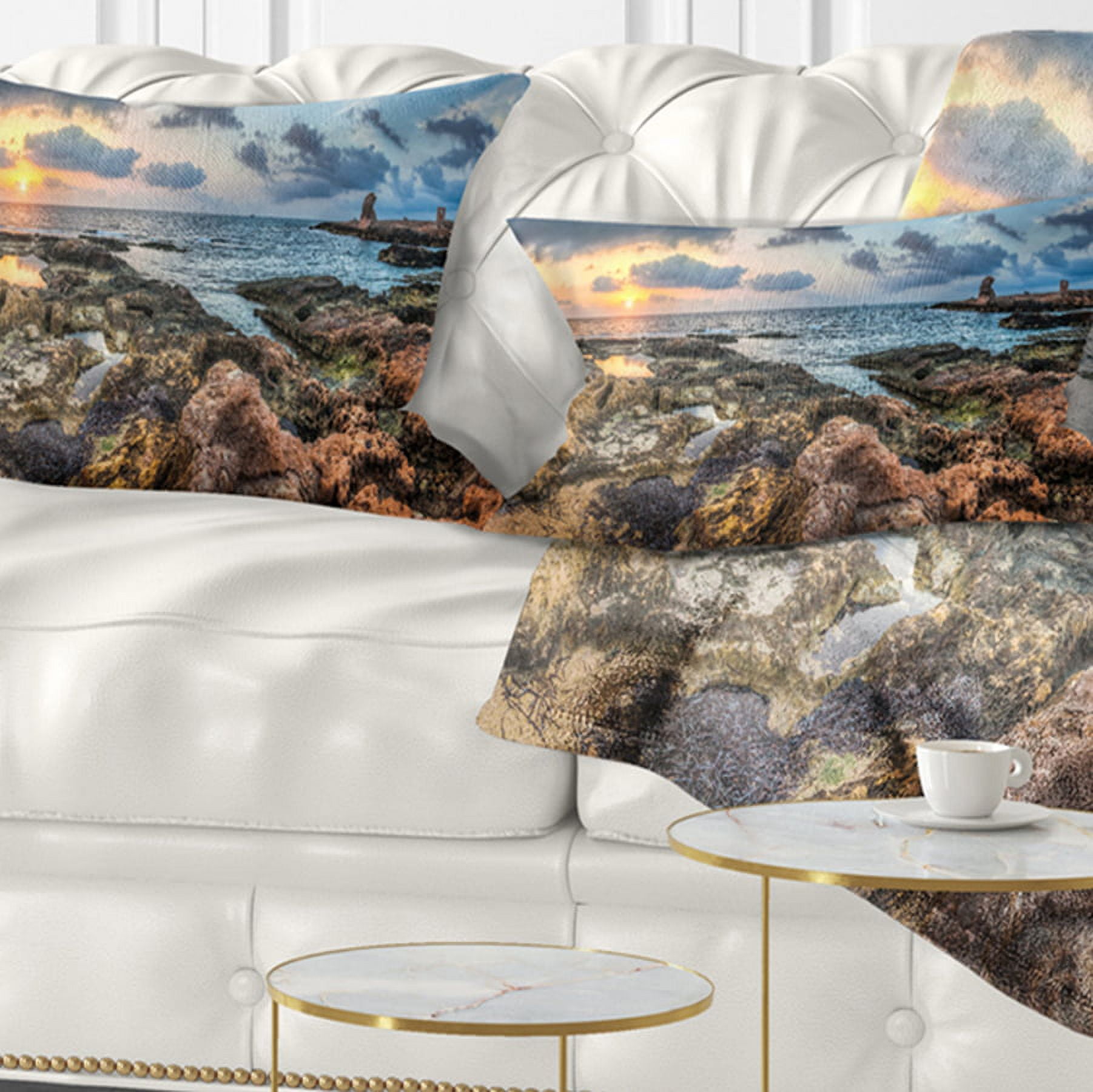 Designart 12" x 20" Blue Polyester Throw Pillow