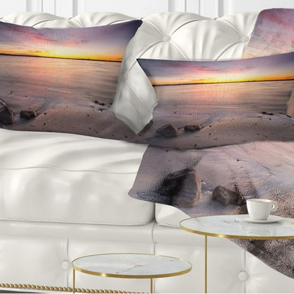 Designart Beautiful Natural Sea during Sunrise - Seashore Throw Pillow - 12x20