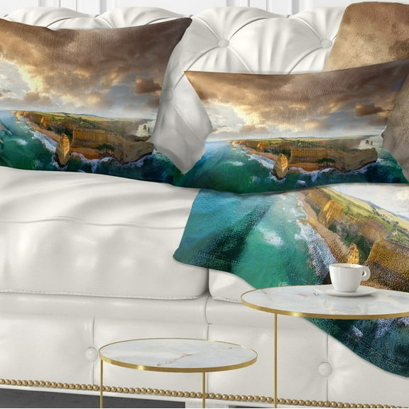 Designart 12" x 20" Blue Polyester Throw Pillow