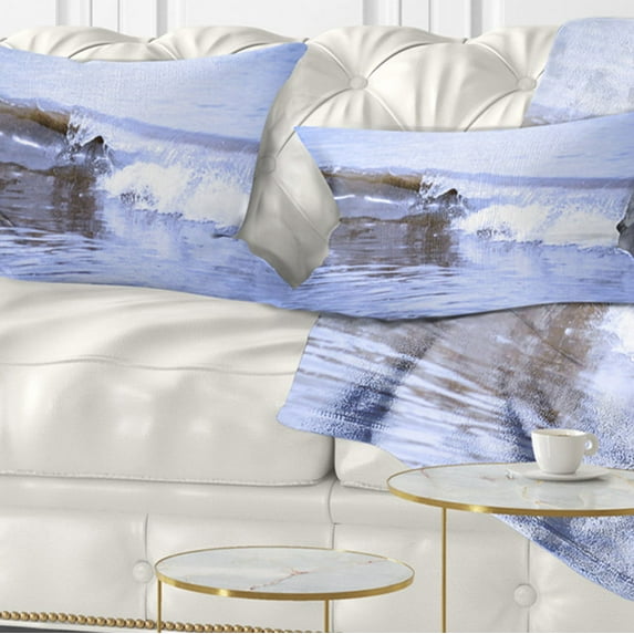 Designart 12" x 20" Blue Polyester Throw Pillow