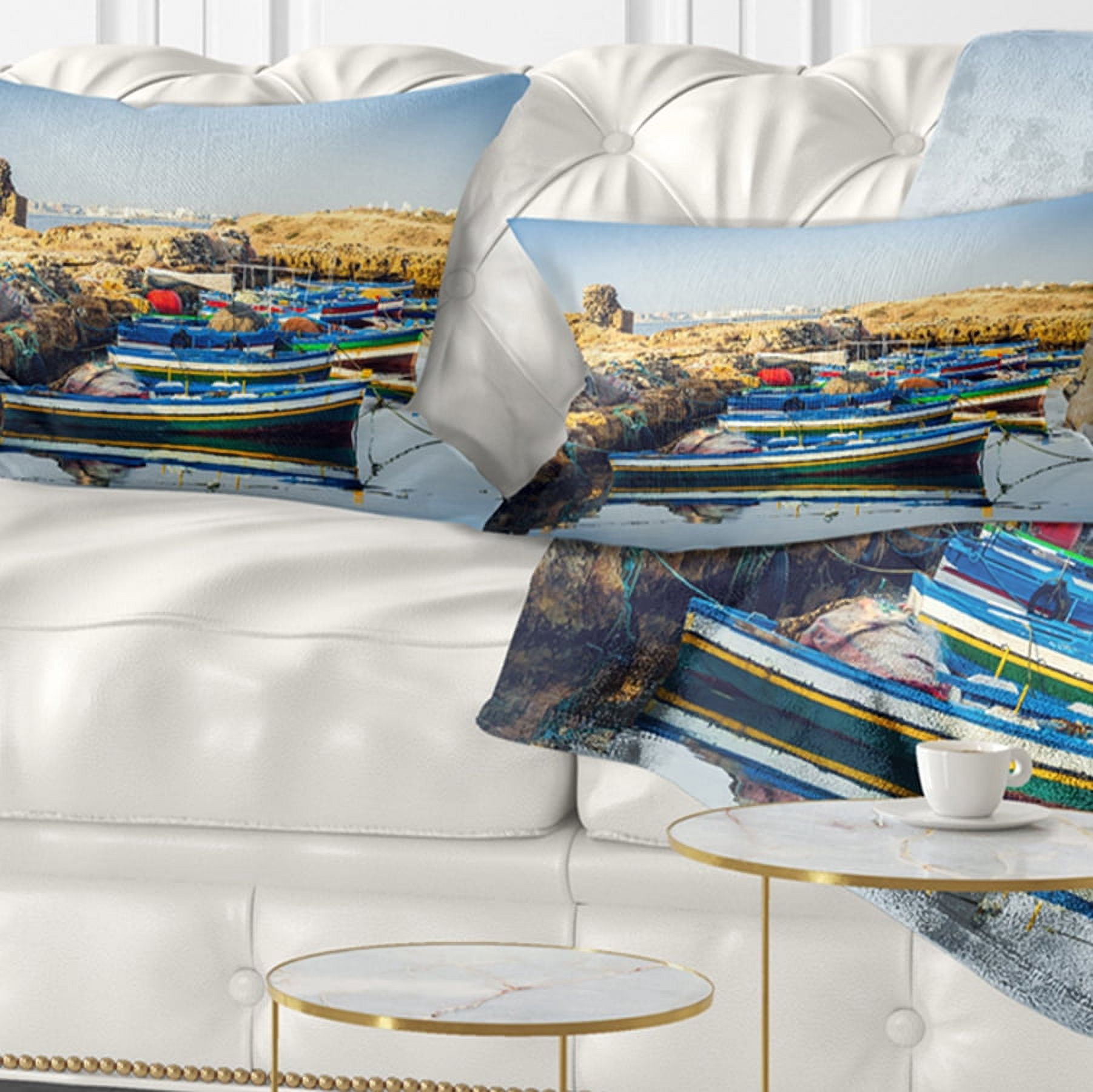 Designart 12" x 20" Blue Polyester Throw Pillow