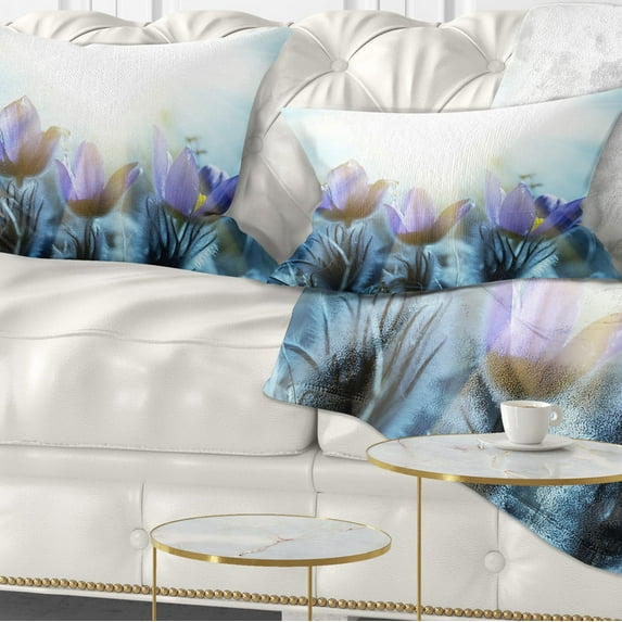 Designart 12" x 20" Blue Polyester Throw Pillow