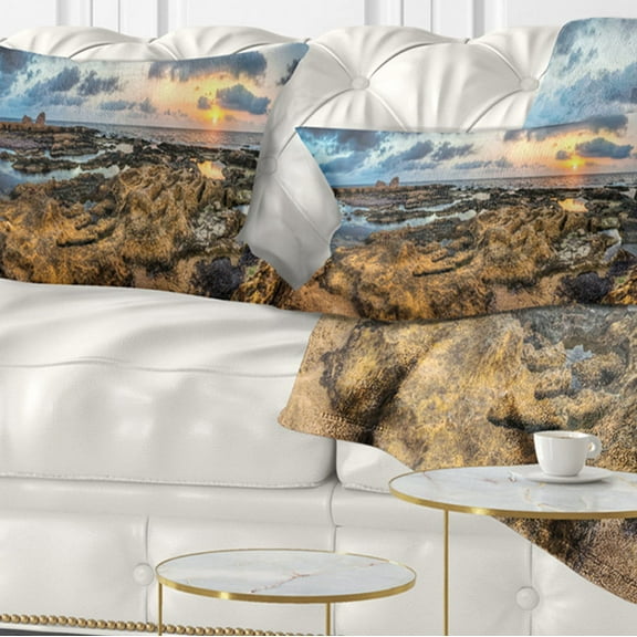 Designart 12" x 20" Blue Polyester Throw Pillow