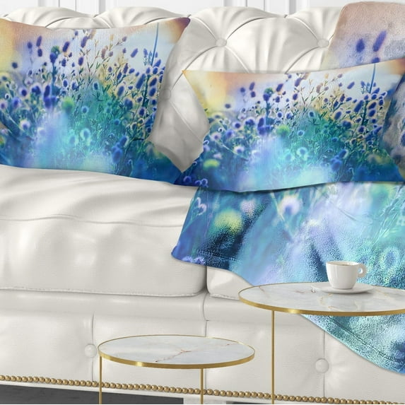 Designart 12" x 20" Blue Polyester Throw Pillow