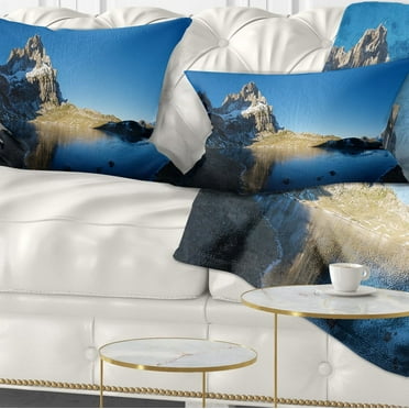 Designart 12" x 20" Blue Polyester Throw Pillow