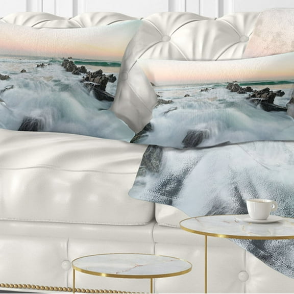 Designart 12" x 20" Blue Polyester Throw Pillow