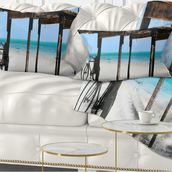 Designart 12" x 20" Blue Polyester Throw Pillow