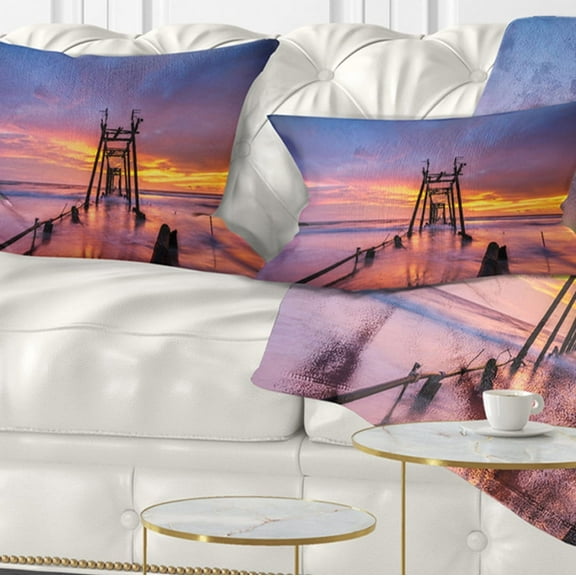 Designart 12" x 20" Blue Polyester Throw Pillow