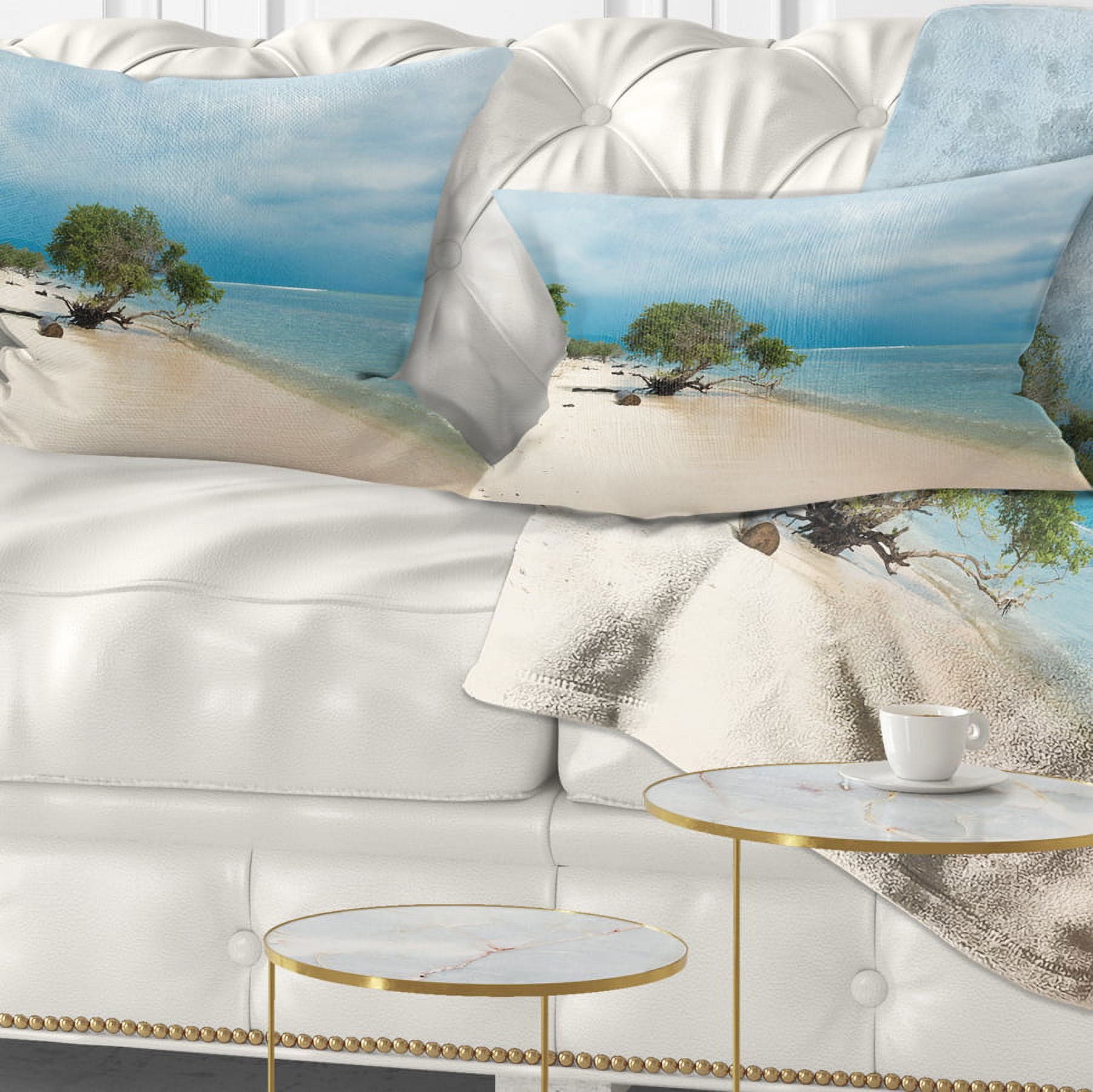 Designart 12" x 20" Blue Polyester Throw Pillow